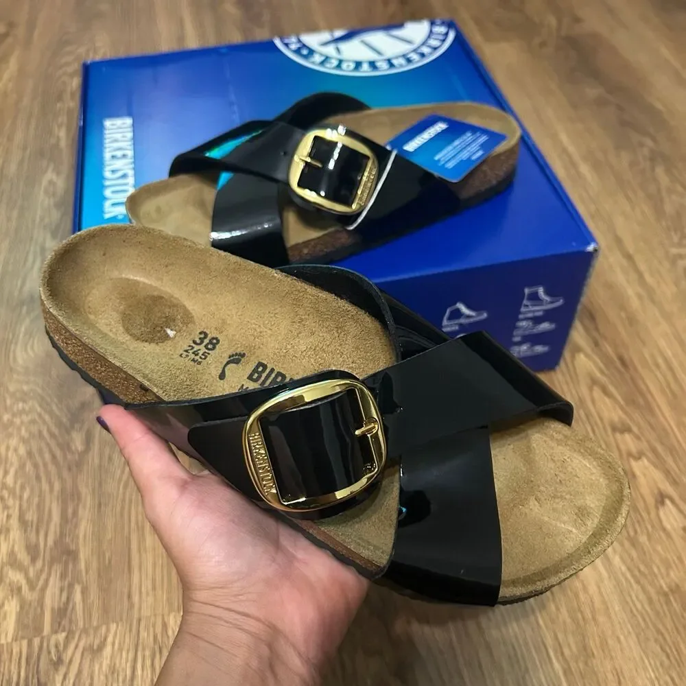 BIRKENSTOCK Siena big buckle black patent sandals shoes women’s eur 38 new